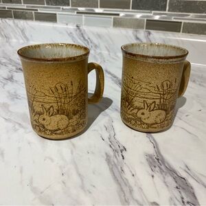 Vintage Dunoon Scotland Stoneware mugs bunny rabbit‎ & deer woodland animals